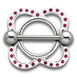 Brustwarzenschild Atom 925 Silber mit Swarovski Kristallen, 16mm, rose