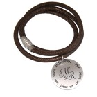 Echtlederarmband aus Nappaleder, bronzefarben, mit rundem Silberanhänger, doppelt umwickelt 17cm / 18cm / 19cm / 20cm / 21cm / 